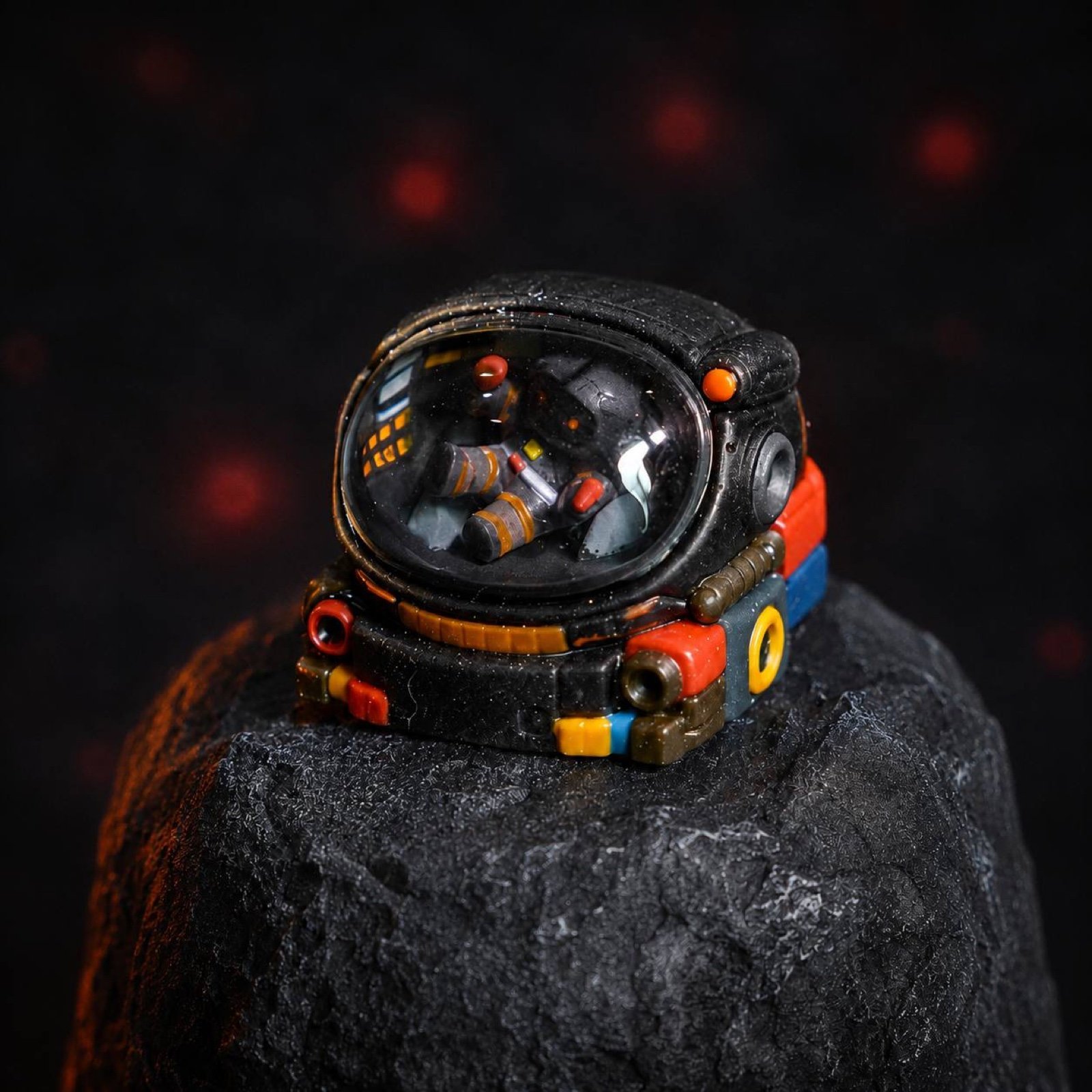 Cận cảnh Keycap Artisan Phi Hành Gia Đen Đỏ – Black Orbit
